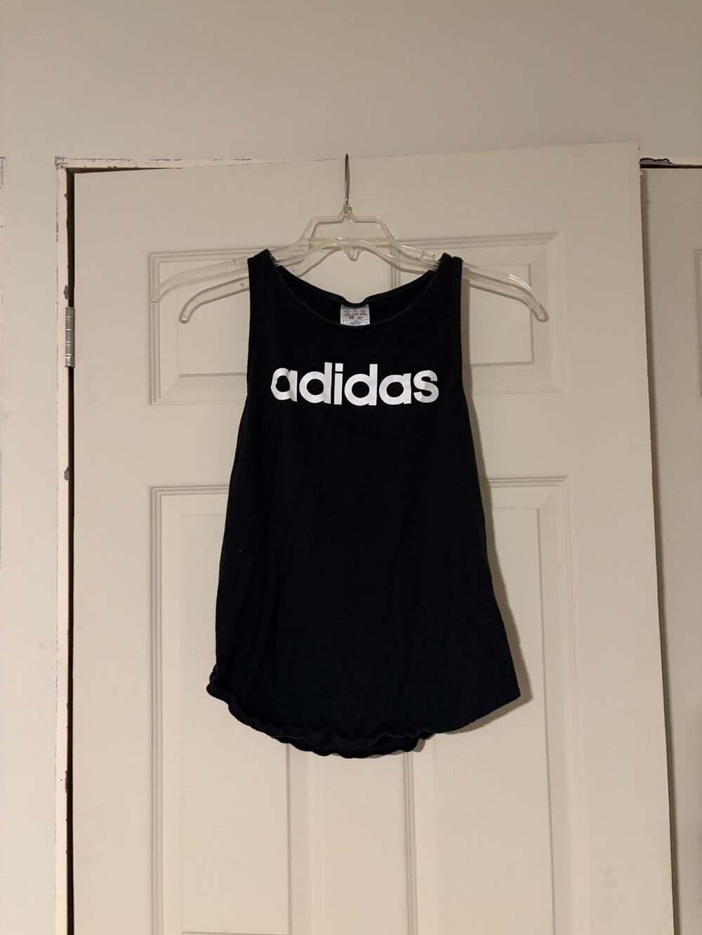 Adidas Black Cotton Racerback Tank Top with White Logo Size M